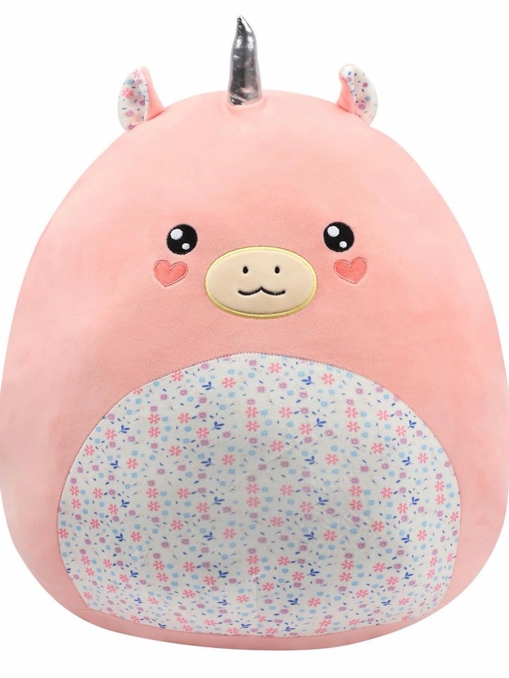 Pink Unicorn Plush Pillow with Floral Belly